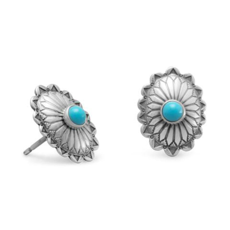 Taxco Large Sterling Silver Earrings With Inlaid Turquoise – 925 Mexico  TM-235 | QUIET WEST